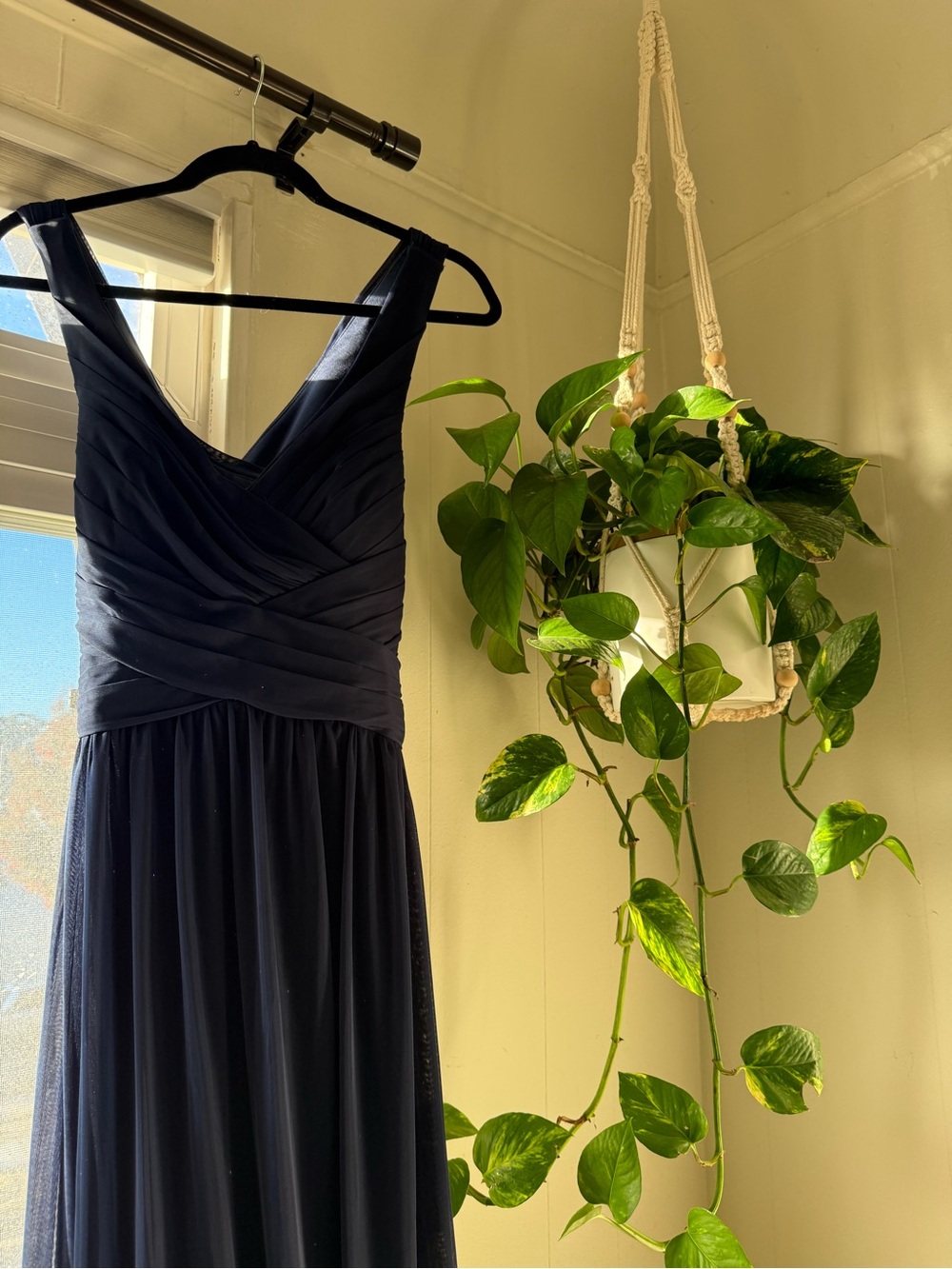 David's Bridal Navy V-Neck Chiffon Maxi Dress